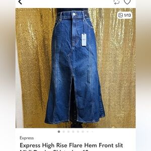 Express Blue Denim Midi Skirt